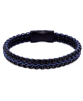 Rhona Sutton Black Rolo Chain with Blue Wax Cord Stainless Steel Bracelet