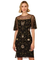 Adrianna Papell Women's Beaded Illusion-Neck Dress