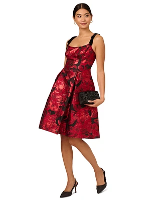 Adrianna Papell Women's Metallic-Jacquard Bow-Strap Dress