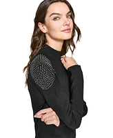 Karl Lagerfeld Paris Women's Studded-Shoulder Turtleneck Sweater