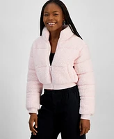 Planet Heart Juniors' Cropped Sherpa Puffer Jacket