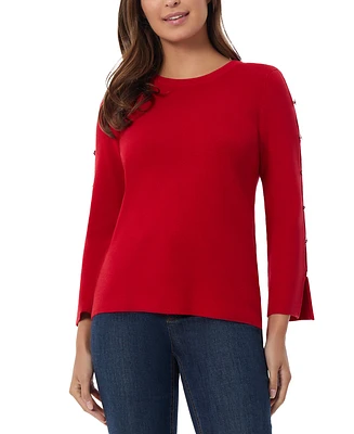 Jones New York Petite Crewneck Slit Sleeve Ribbed Knit Top