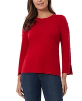 Jones New York Petite Crewneck Slit Sleeve Ribbed Knit Top