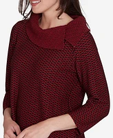 Ruby Rd. Petite Split Cowl Neck Textured Herringbone Jacquard Knit Top