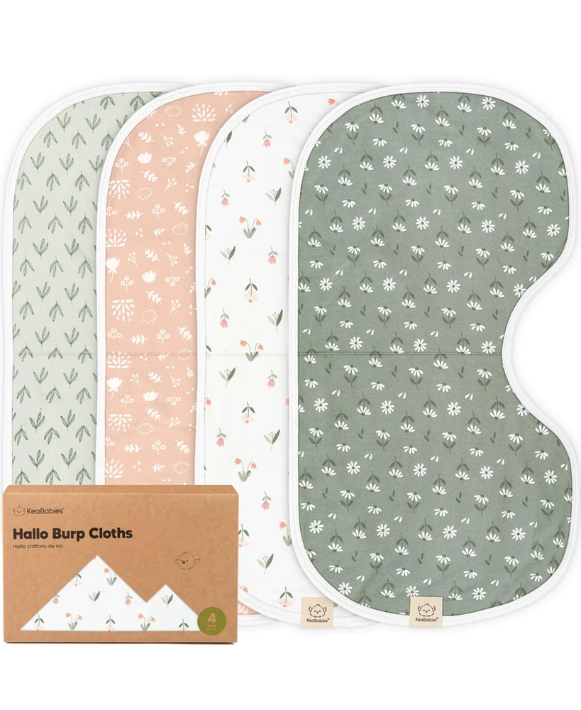KeaBabies Kids 4pk Hallo Baby Burp Cloths, Organic Cotton Cloth for Girls, Boys, Soft & Absorbent Burping Cloths