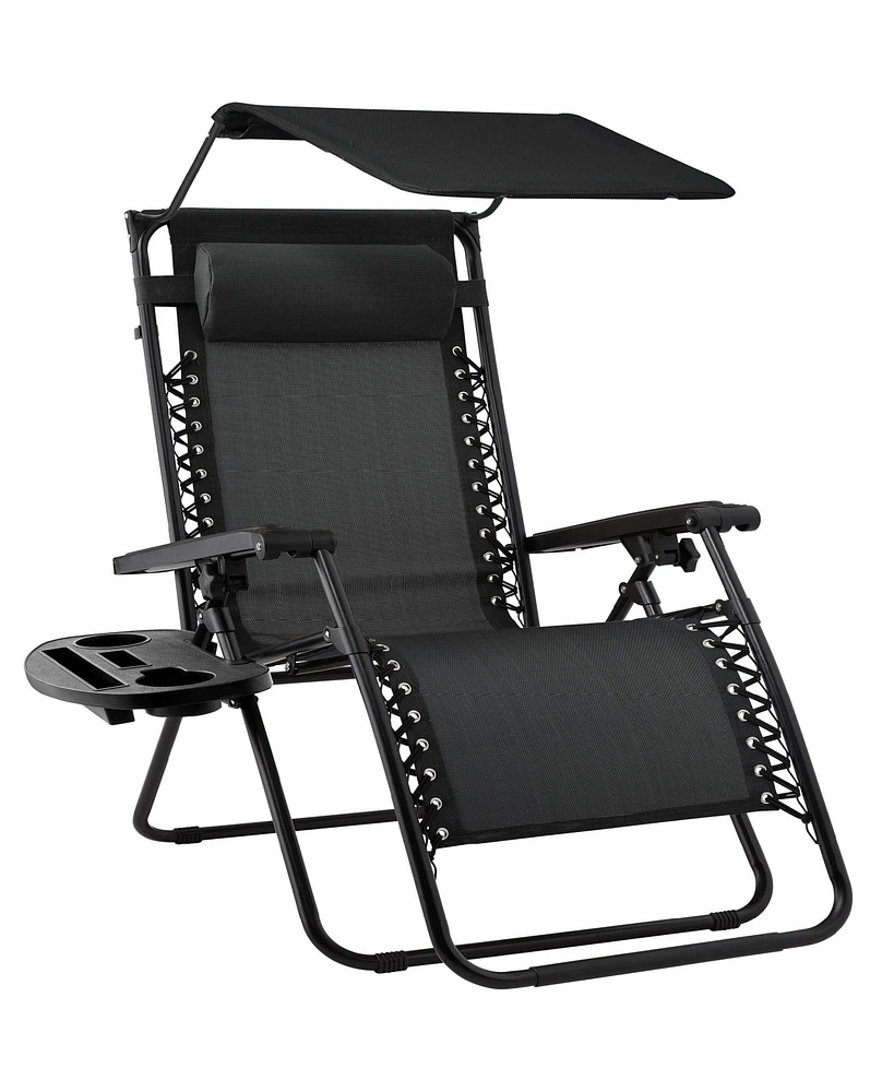 Best Choice Products Folding Zero Gravity Recliner Patio Lounge Chair w/ Canopy Shade, Headrest