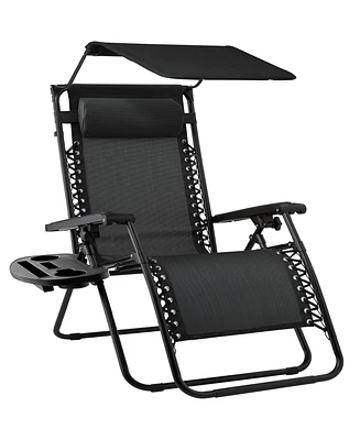 Best Choice Products Folding Zero Gravity Recliner Patio Lounge Chair w/ Canopy Shade, Headrest
