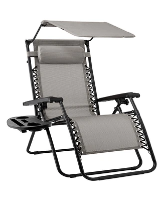 Best Choice Products Folding Zero Gravity Recliner Patio Lounge Chair w/ Canopy Shade, Headrest