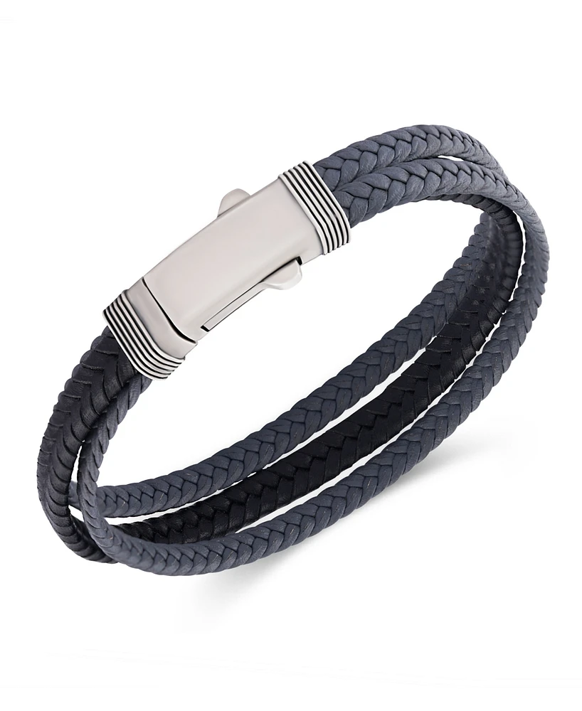 Rhona Sutton Grey Black Leather Stainless Steel Bracelet