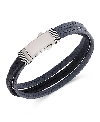 Rhona Sutton Grey Black Leather Stainless Steel Bracelet