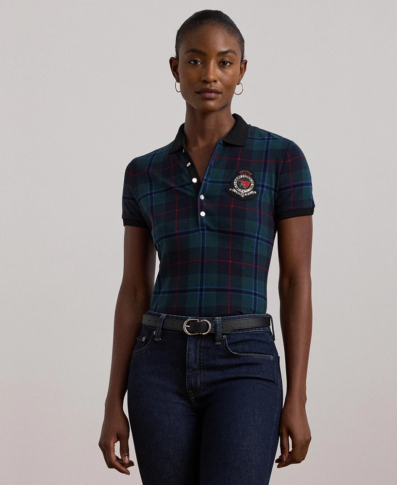 Lauren Ralph Women's Plaid Beaded-Crest Pique Polo Shirt