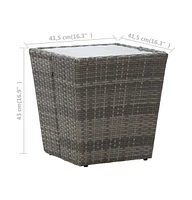vidaXL Tea Table Gray 16.3"x16.3"x16.9" Poly Rattan and Tempered Glass