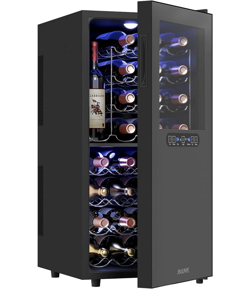 Jinjunye 32 Bottle Wine Cooler, Dual Zone Wine Fridge, Countertop Freestanding Wine Cooler Refrigerator with Digital Temperature Control, Wine Cellar