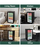 Jinjunye Beverage Refrigerator Cooler, 128 Can 3.2Cu.ft Mini Fridge, Small Refrigerator Glass Door for Beer Drinks Soda Wine, Beverage Fridge with Adj