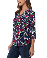 Jones New York Women's Printed V-Neck 3/4-Sleeve Tunic