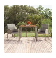 vidaXL Patio Table with Wooden Top Gray 35.4"x35.4"x29.5" Poly Rattan