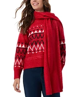 Jones New York Women's Fair Isle Crewneck Sweater & Scarf