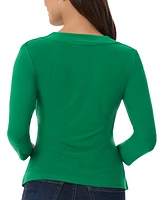 Jones New York Women's Moss-Crepe Faux-Wrap 3/4-Sleeve Top