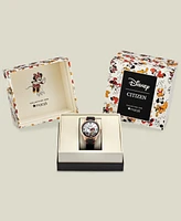 Disney | Macy's Eco-Drive Women's Soaring High Minnie Mouse Black Leather Strap Watch 36.6mm, Created for Macy's