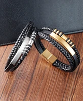 Rhona Sutton Multi Leather Black Gold Identification Stainless Steel Bracelet