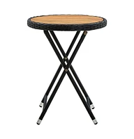 vidaXL Tea Table 23.6" Poly Rattan and Solid Acacia Wood