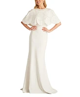 Tadashi Shoji Women's Reba Embellished Cape Overlay Bridal Gown