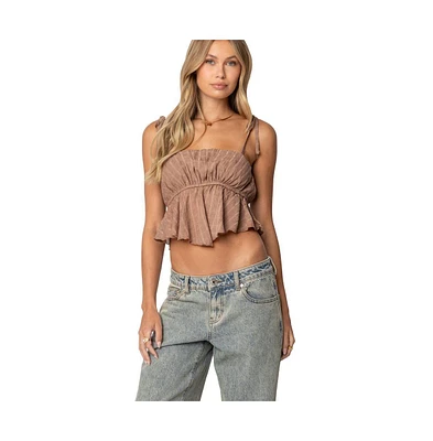 Edikted Women's Rylie Textured Chiffon Flare Top