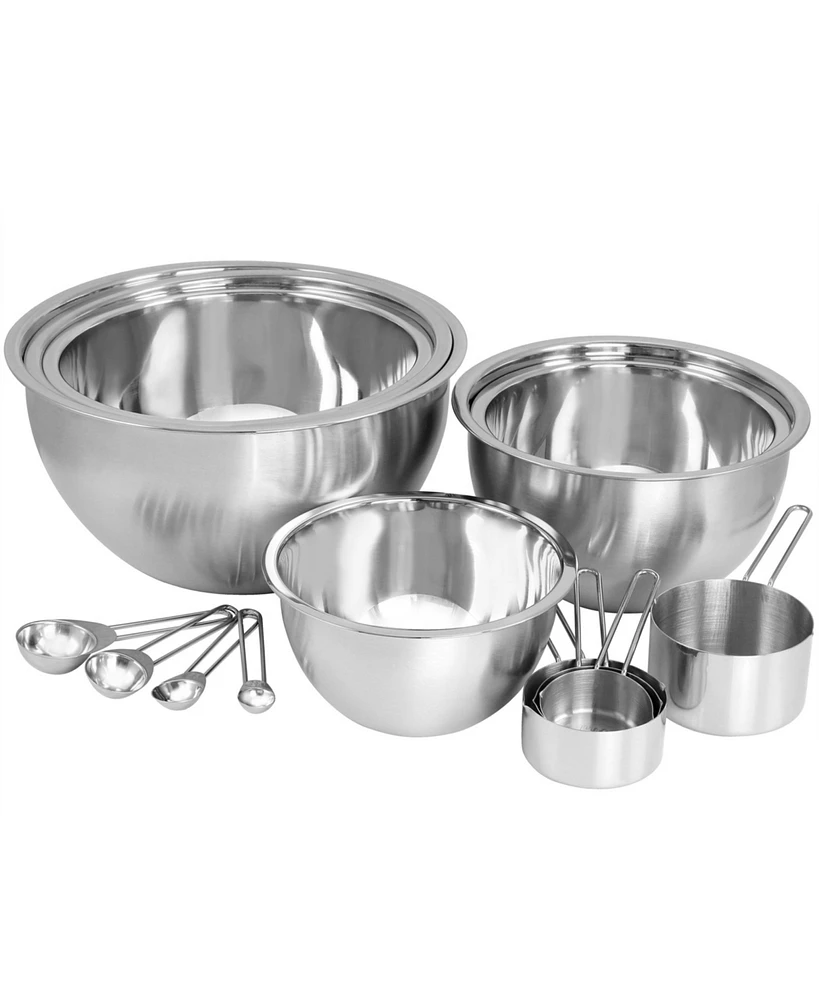 MegaChef 14 Piece Stainless Steel Measuring Cup and Spoon Set with Mixing Bowls