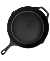 MegaChef 12 Inch Round Preseasoned Cast Iron Frying Pan in Black