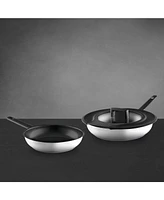 BergHOFF Gem 3Pc Downdraft 18/10 Stainless Steel Fry Pan Set, Black Handles