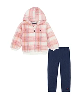 Tommy Hilfiger Little Girls Plaid Hooded Semi-Zip Pullover and Jegging Outfit, 2-Piece Set