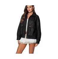 Edikted Women's Cargo Faux Leather Bomber Jacket