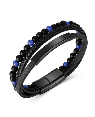 Rhona Sutton Blue Beaded Identification Leather Stainless Steel Bracelet