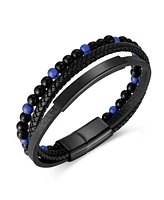 Rhona Sutton Blue Beaded Identification Leather Stainless Steel Bracelet