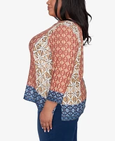 Alfred Dunner Plus Harvest Moon Batik Textured Border Top