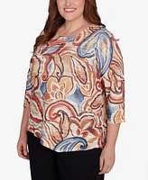 Alfred Dunner Plus Harvest Moon Watercolor Paisley Crew Neck Top