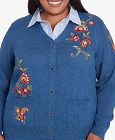 Alfred Dunner Plus Size Harvest Moon Paisley Floral Two in One Collared Cardigan Sweater