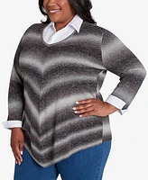 Alfred Dunner Plus Classic Chevron Ombre Two One Pullover Sweater