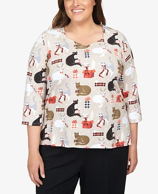 Alfred Dunner Plus Classic Cats and Presents Top