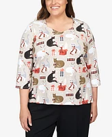 Alfred Dunner Plus Classic Cats and Presents Top