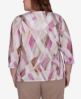 Alfred Dunner Plus Telluride Geometric Glass Split Neck Top