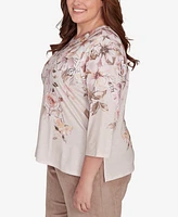 Alfred Dunner Plus Telluride Falling Floral Lace Crew Neck Top