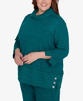 Alfred Dunner Plus French Quarter Spliced Ribbed Cowl Neck Solid Top