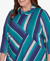 Alfred Dunner Plus French Quarter Spliced Stripe Cowl Neck Top