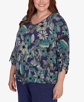 Alfred Dunner Plus French Quarter Floral Puff Print Drawstring Top