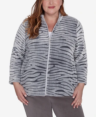 Alfred Dunner Plus Copenhagen Fuzzy Sculpted Zebra Animal Jacket