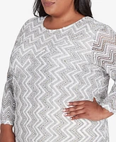 Alfred Dunner Plus Copenhagen Spliced Crew Neck Wavy Stripe Top