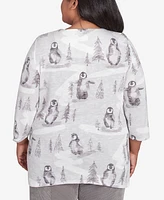 Alfred Dunner Plus Size Copenhagen Penguin Field Crew Neck Top