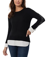 Jones New York Women's Embellished-Sleeve Shirttail Top