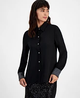 Bar Iii Women's Rhinestone-Cuff Button-Front Shirt, Created for Macy's